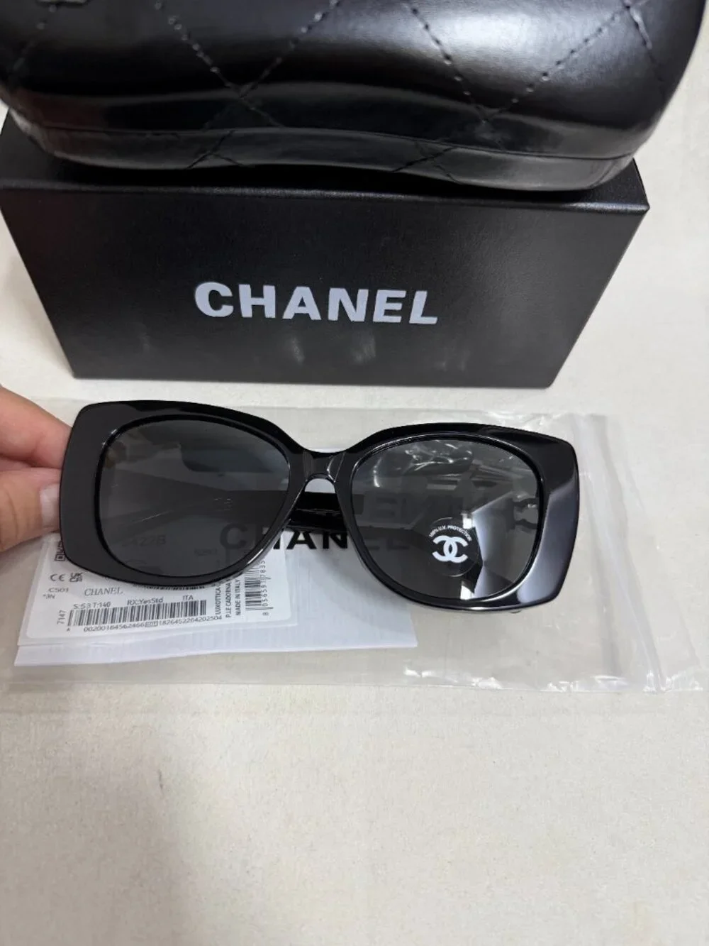 CHANEL Black Oversized Rectangular Sunglasses